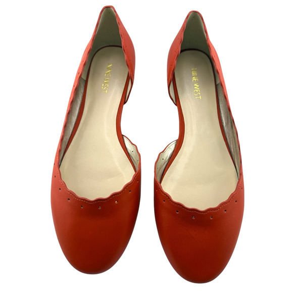 Nine West Shoes - Nine West Mai Leather Ballerina Flats Orange Scalloped Edge Shoe Size 9 New